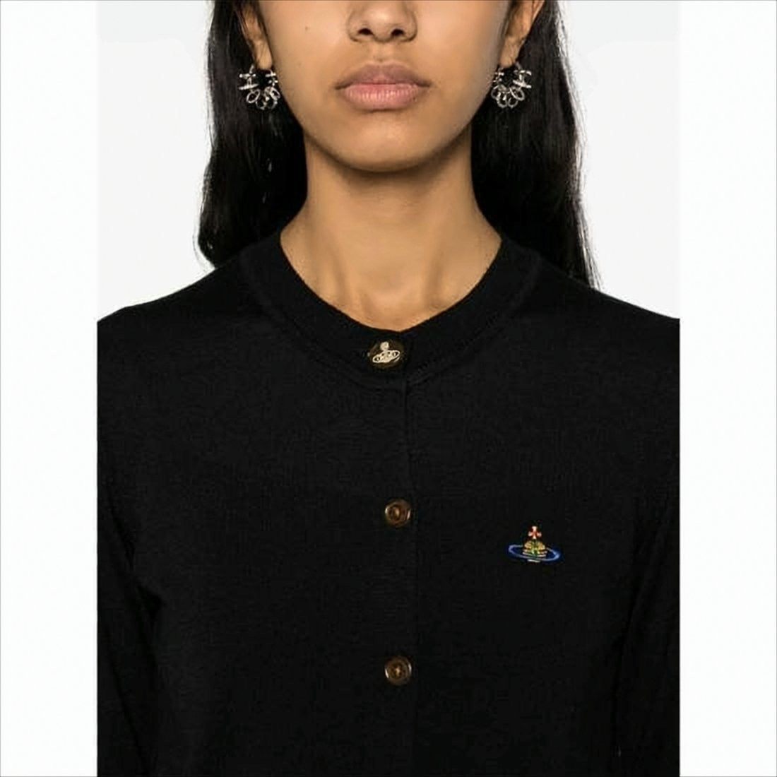 Fitted Black Cardigan with Silk-Wool Blend