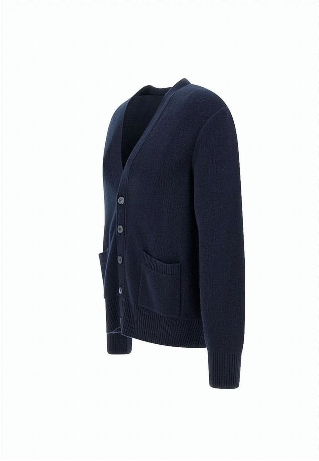 Classic V-Neck Wool Cardigan with Striped Back Detail