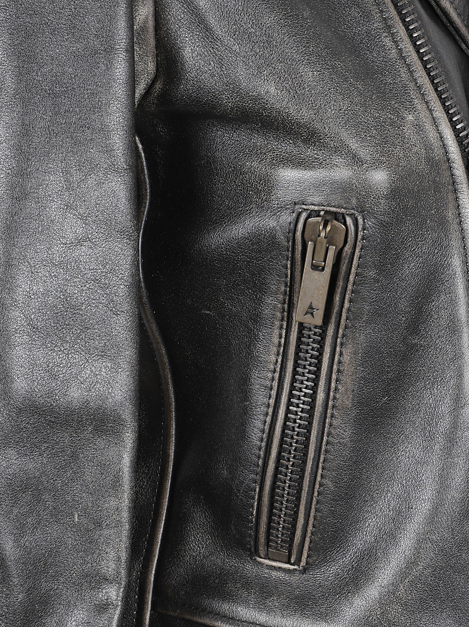Distressed Black Leather Biker Jacket