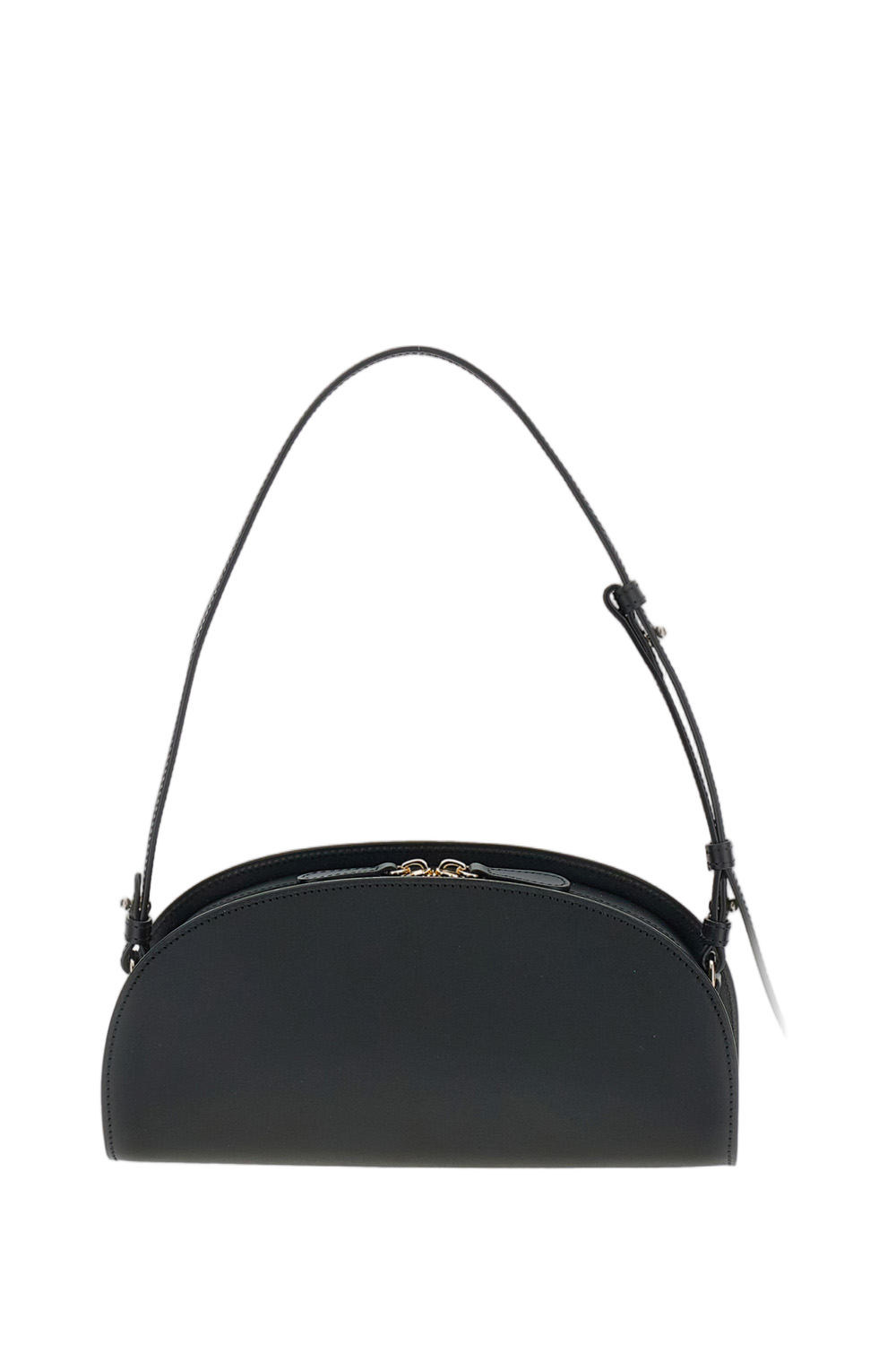 Elongated Demi-Lune Shoulder Bag with Gold Accents