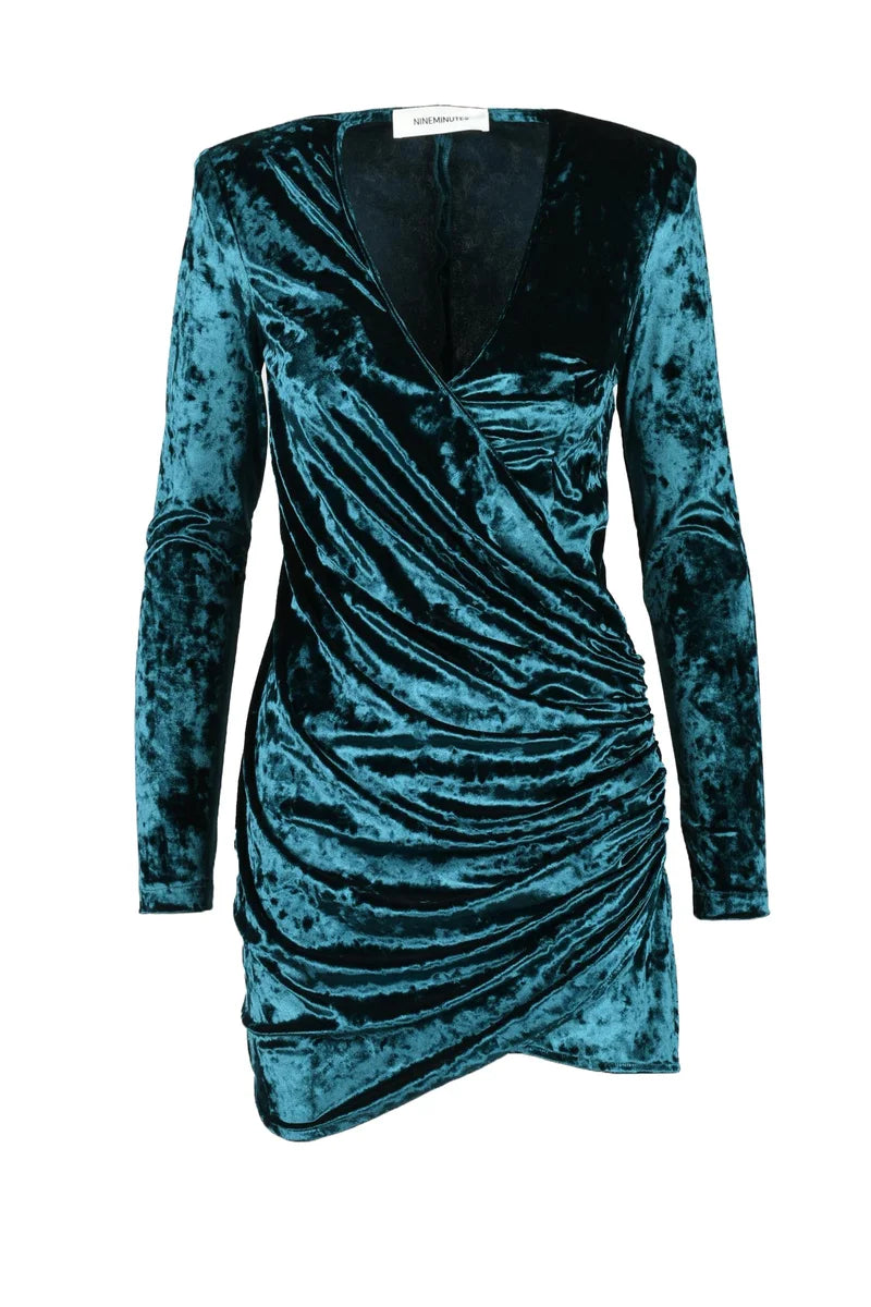 Plush Velvet Mini Dress with V-Neckline