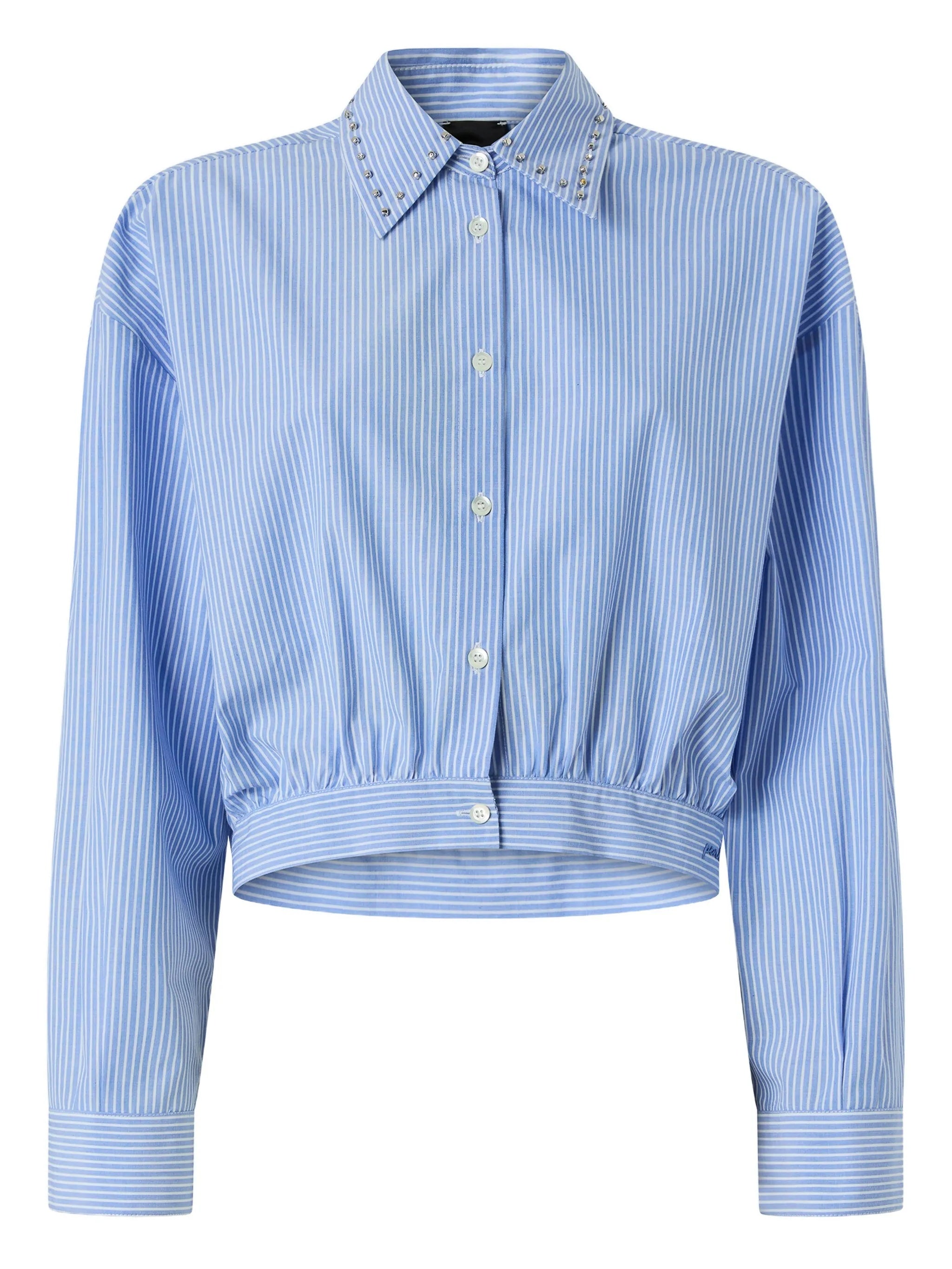 Light Blue Charita Cropped Pinstripe Shirt