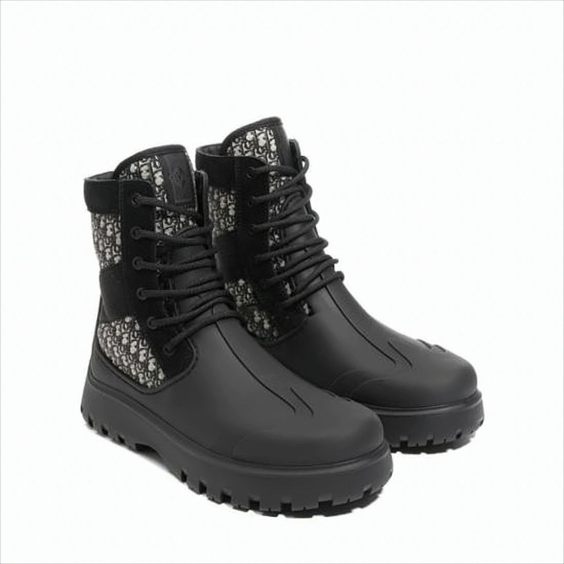 High-Top Lace-Up Boots With Monogram Panels