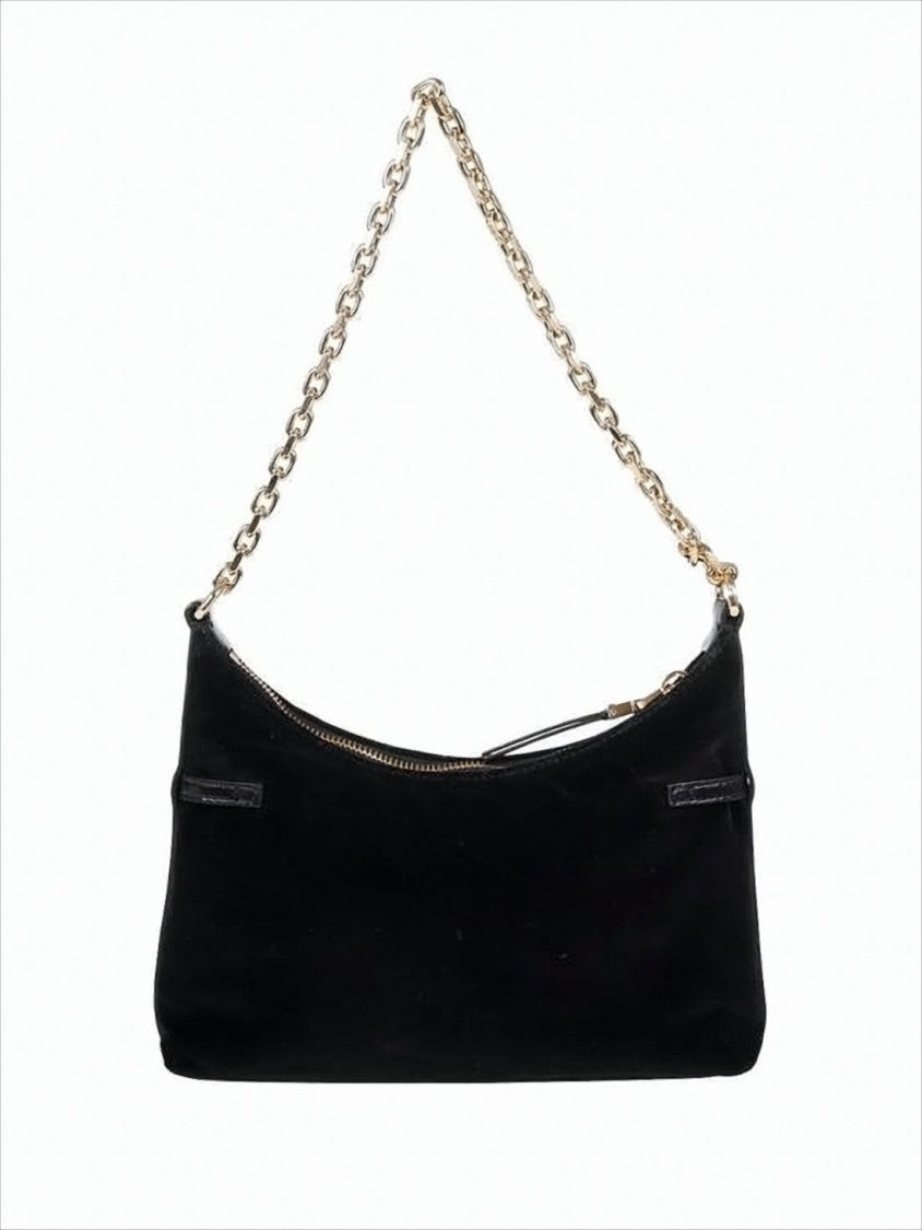 Cotton Canvas Shoulder Bag with Gold-tone Chain and Elegant Accents