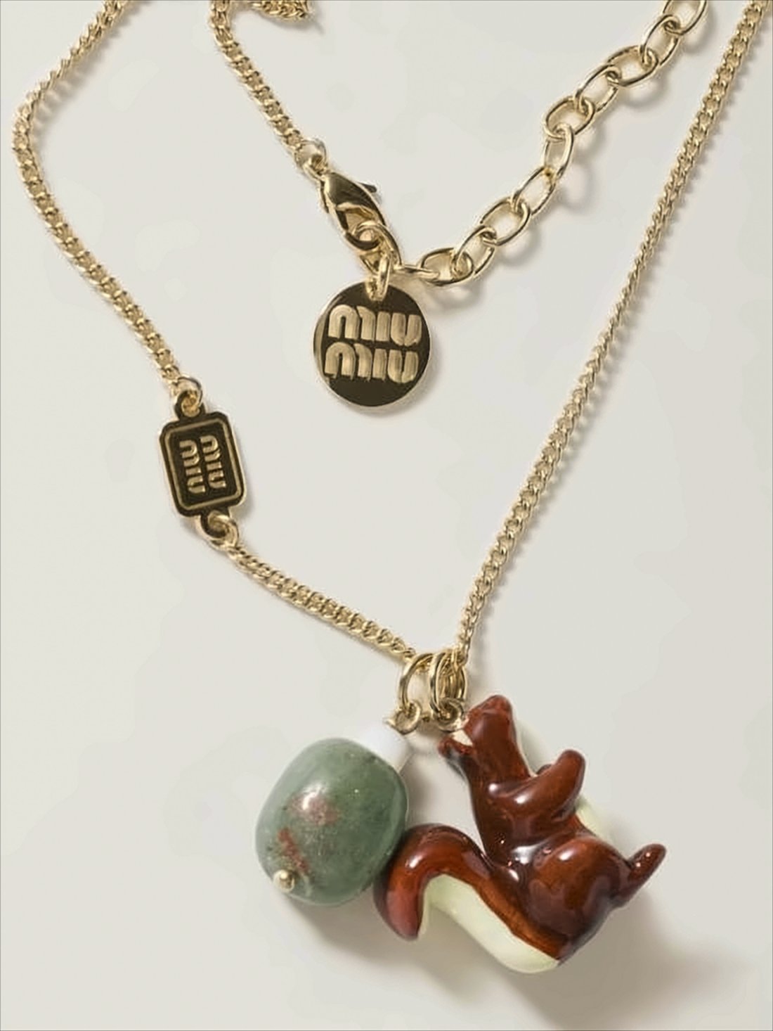 Delicate Yellow Brass Necklace with Squirrel Charm