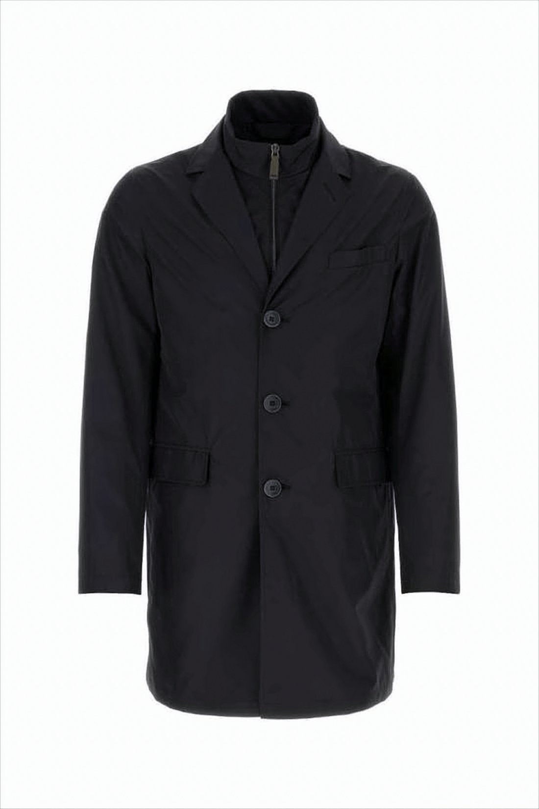 Tailored Black Herno Jacket with Three-Button Closure