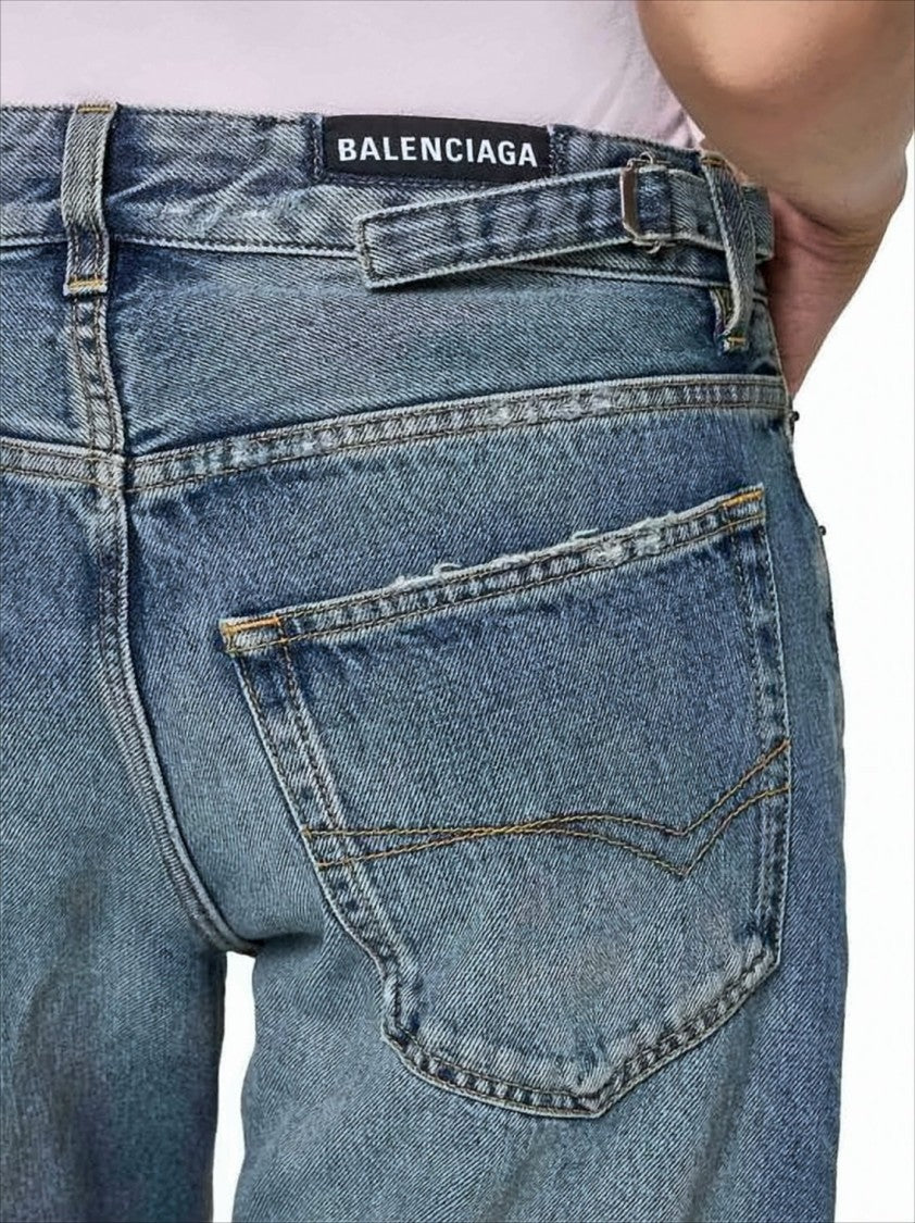 Distressed Denim Pants with Relaxed Fit and Classic Five-Pocket Design