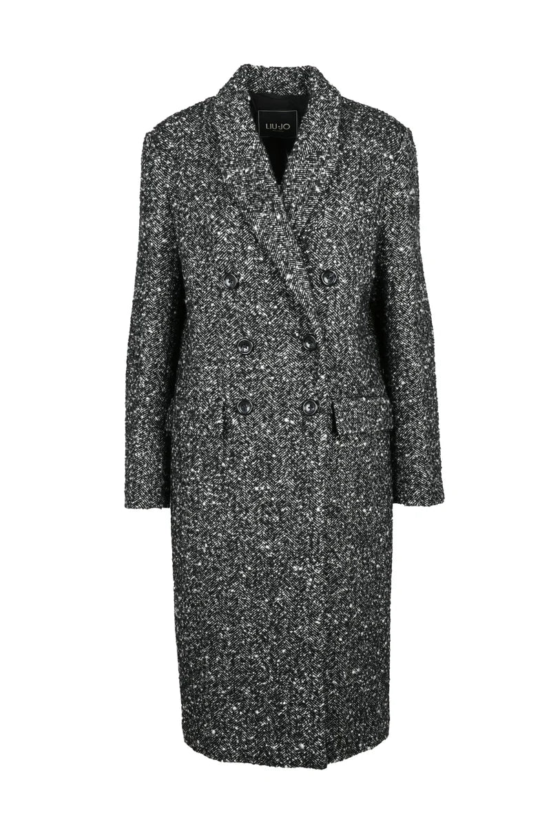 Long Double-Breasted Coat - Black/White