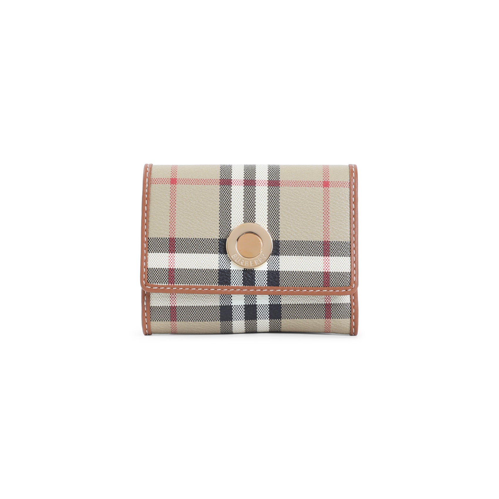 Beige Check Pattern Wallet With Gold-Tone Clasp