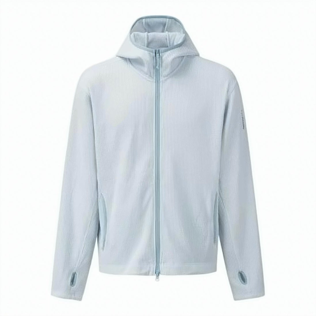 Textured Grid Pattern Jacket With Full Front Zipper And Hood