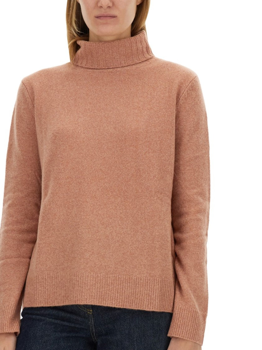 High-Neck Wool Jersey With Ribbed Hem