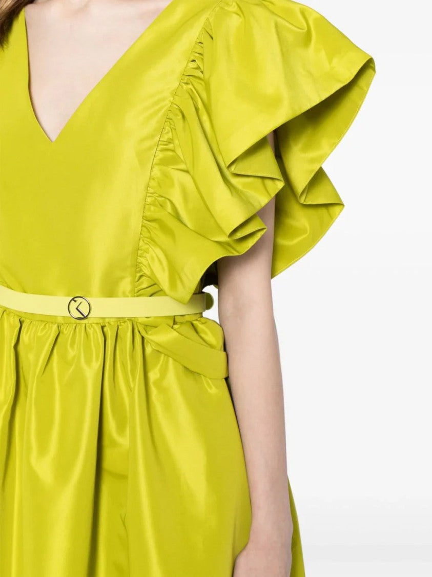 Taffeta Dress With Gathered Sleeves