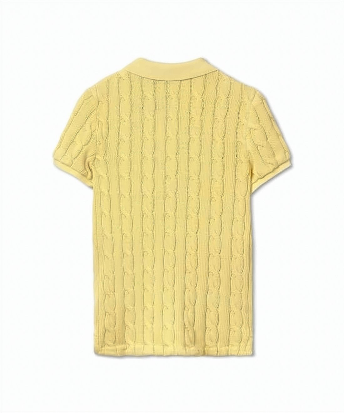 Cable-Knit Short-Sleeved Top with Classic Polo Collar