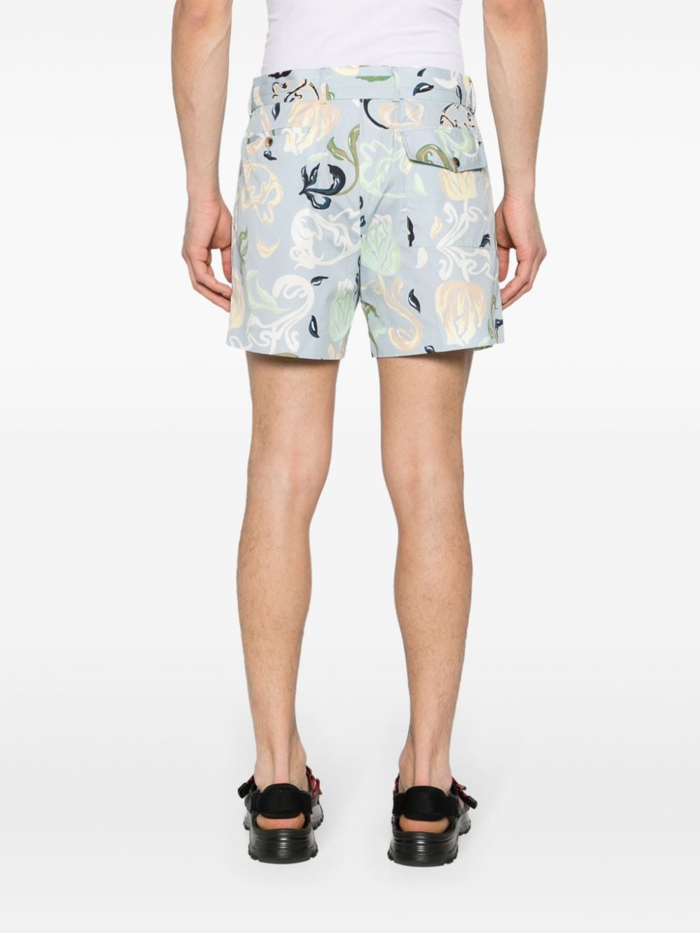 Thigh-Length Shorts with Abstract Multicolor Pattern