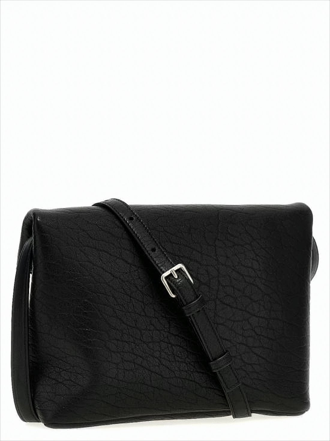 Textured Leather Crossbody Bag with Metallic Emblem