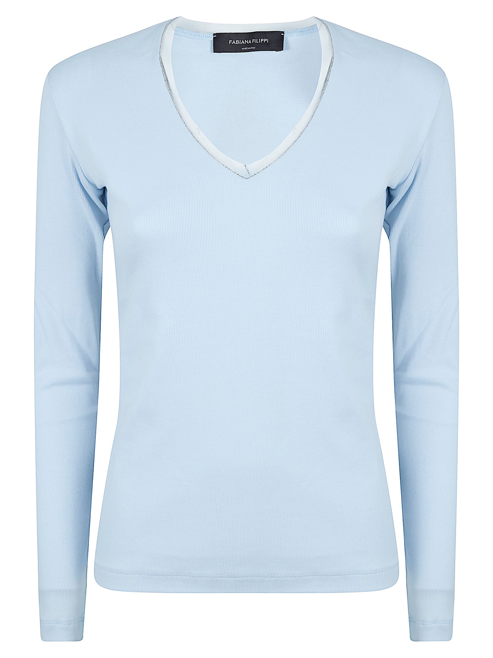 Ribbed Jersey Long-Sleeved Top with Tulle