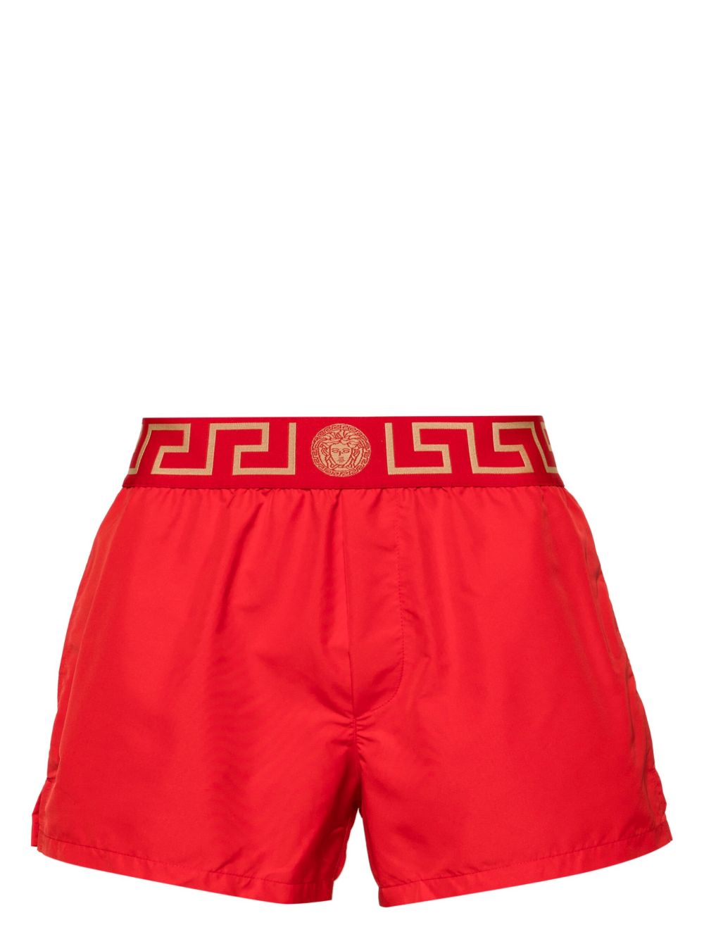 Silk and Nylon Shorts with Gold Greek Key Detailing