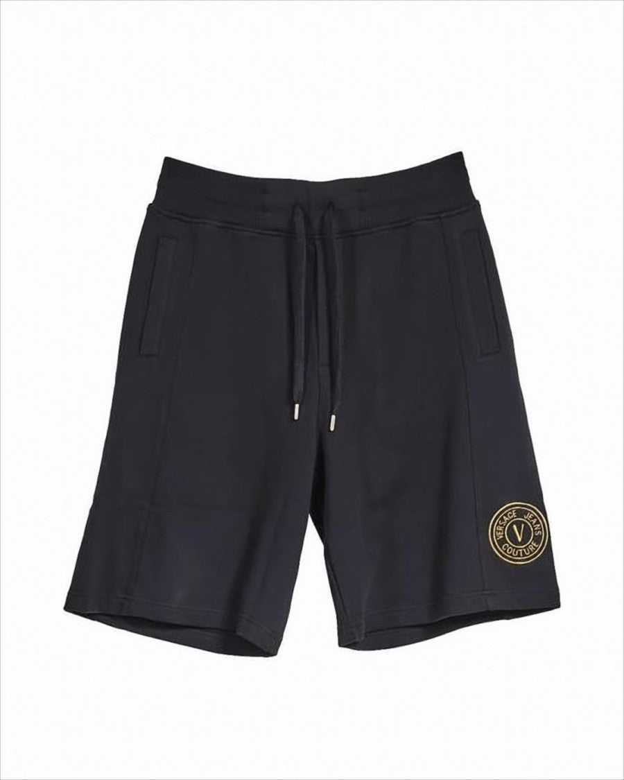 Relaxed Fit Cotton Shorts with Drawstring Waistband and Gold Accents