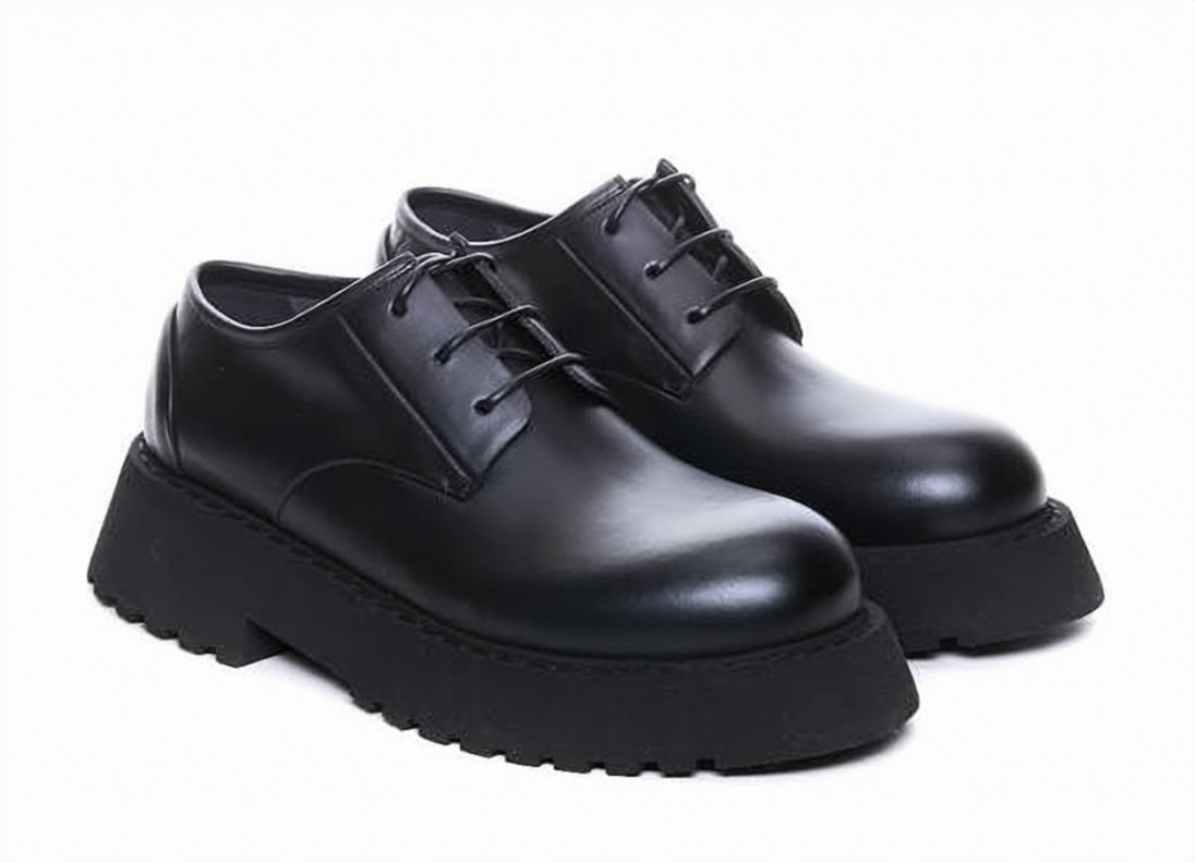 Rounded Toe Lace-Up Shoes with Thick Rubber Sole