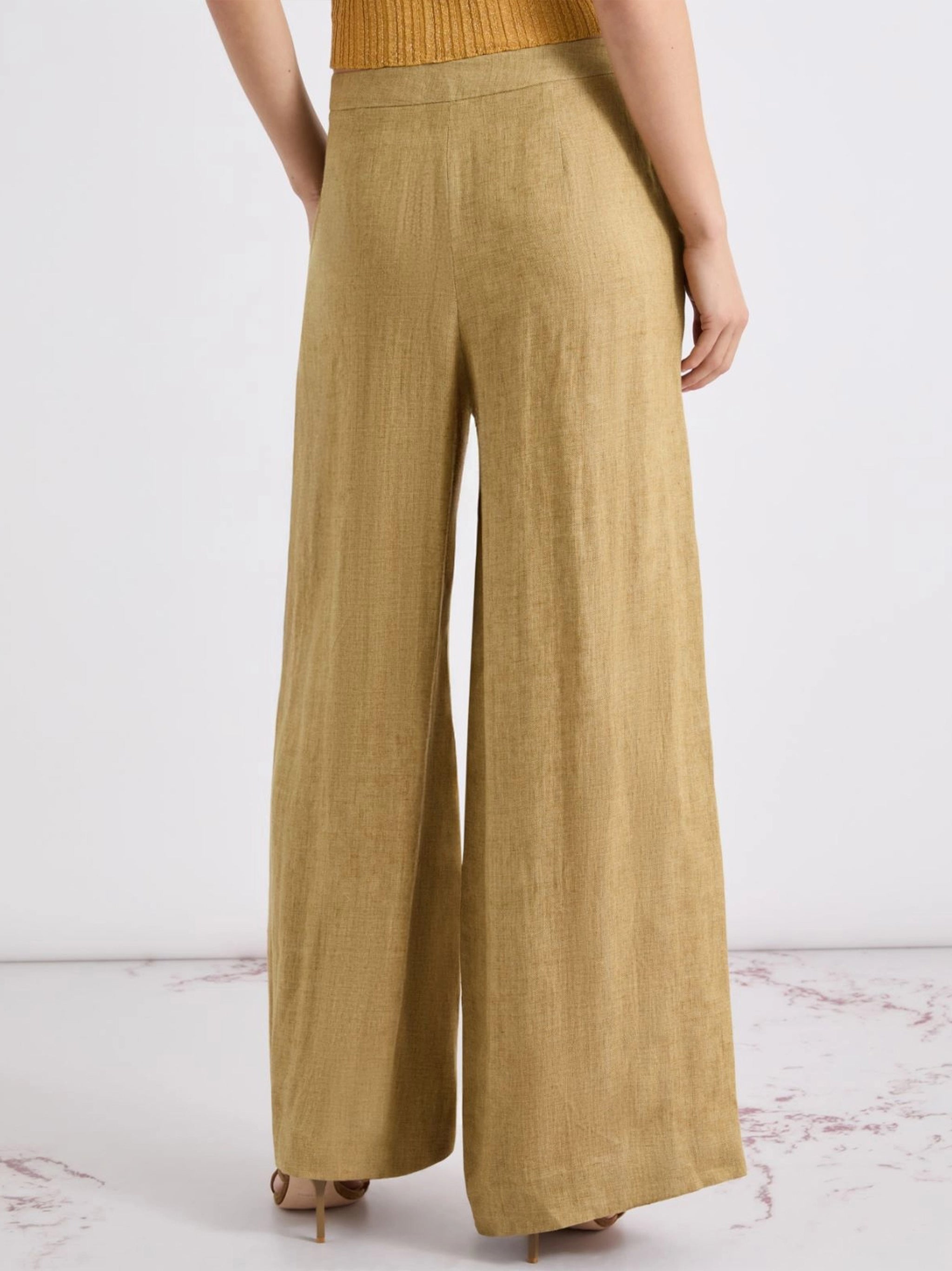 Neutral Mllottelia Wide-Leg High Linen Pants