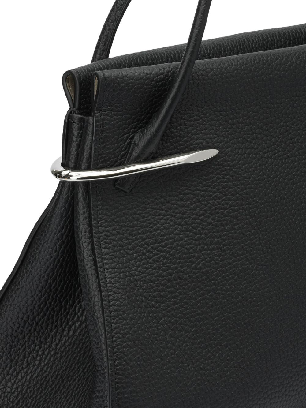 Textured Black Handbag with Silver-tone Accents