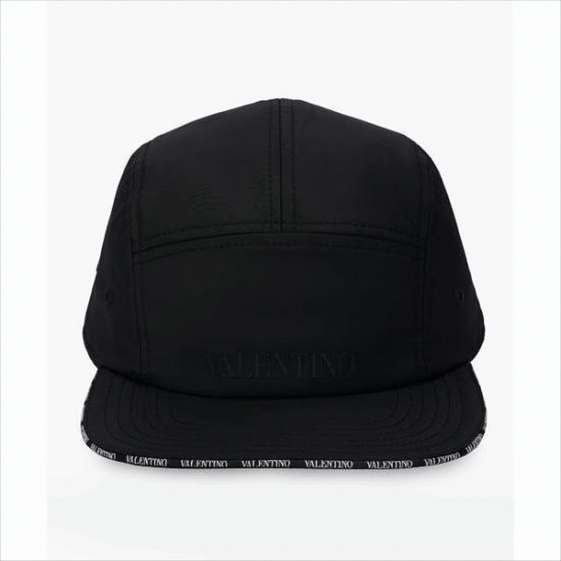 Structured Black Cap with Logo Print and Embossed Detailing