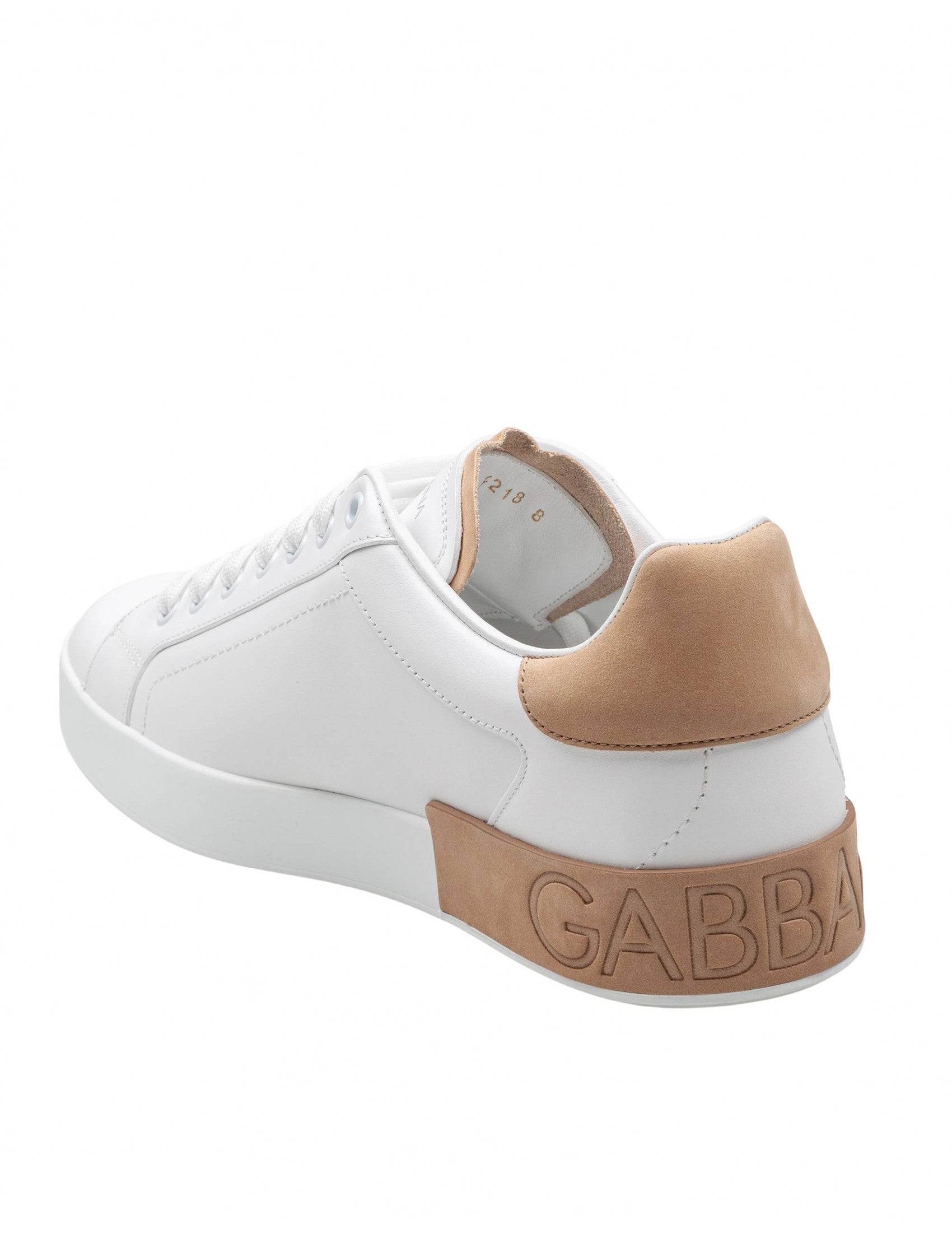 Portofino Leather Sneakers In White And Tan