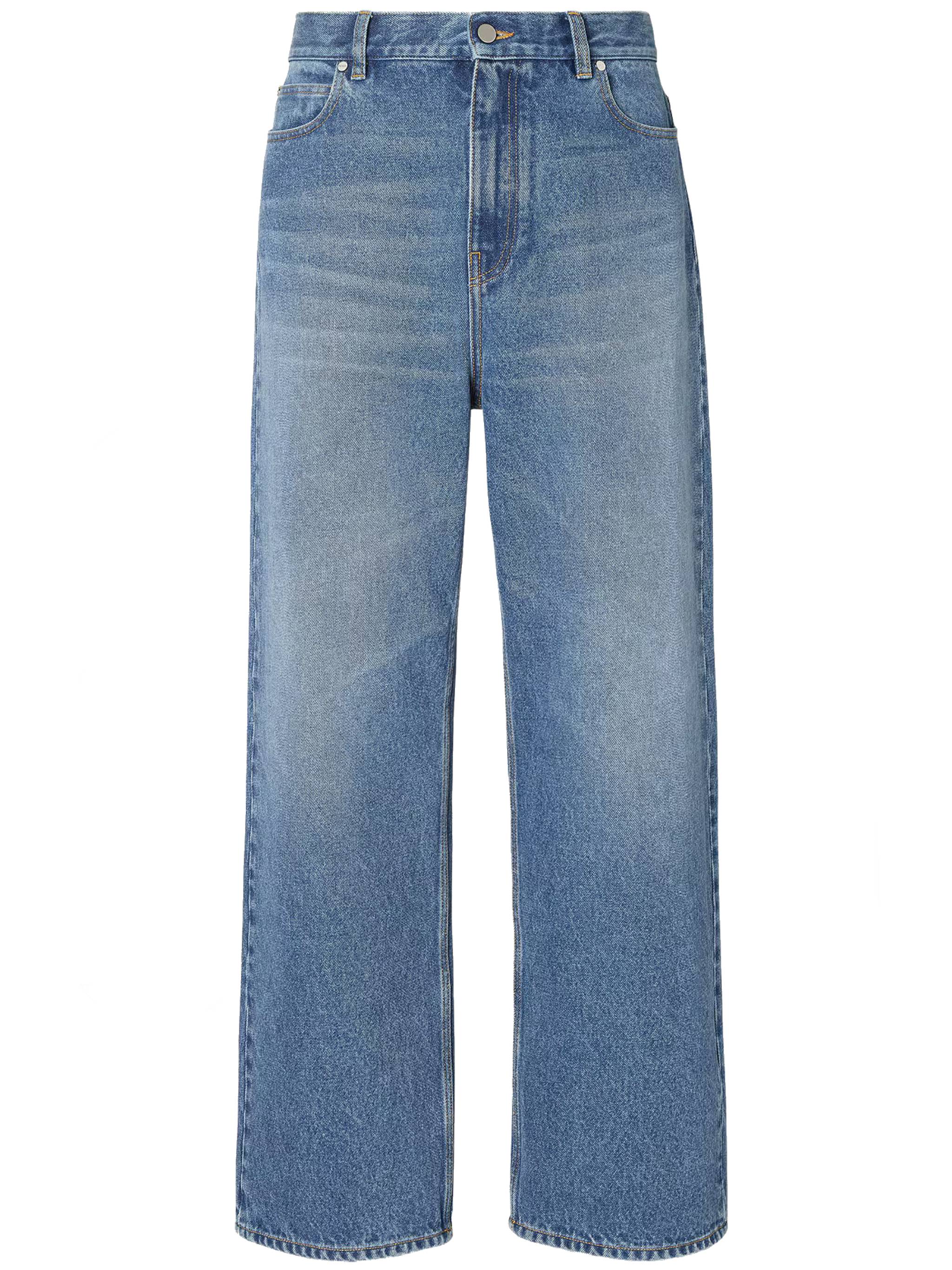 Relaxed Fit Mid-Blue Denim Pants with Classic Five-Pocket Style