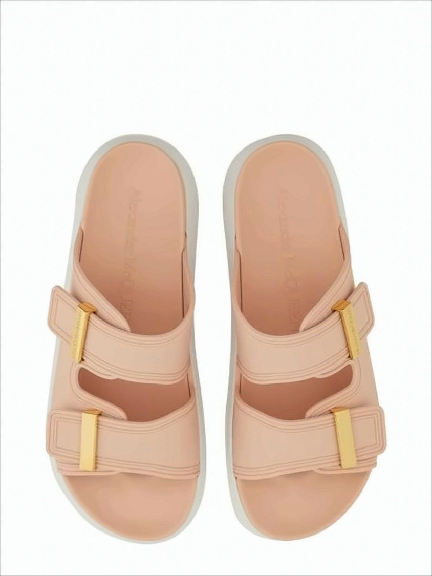 Matte Rubber Slip-On Mules with Adjustable Gold-Tone Buckles