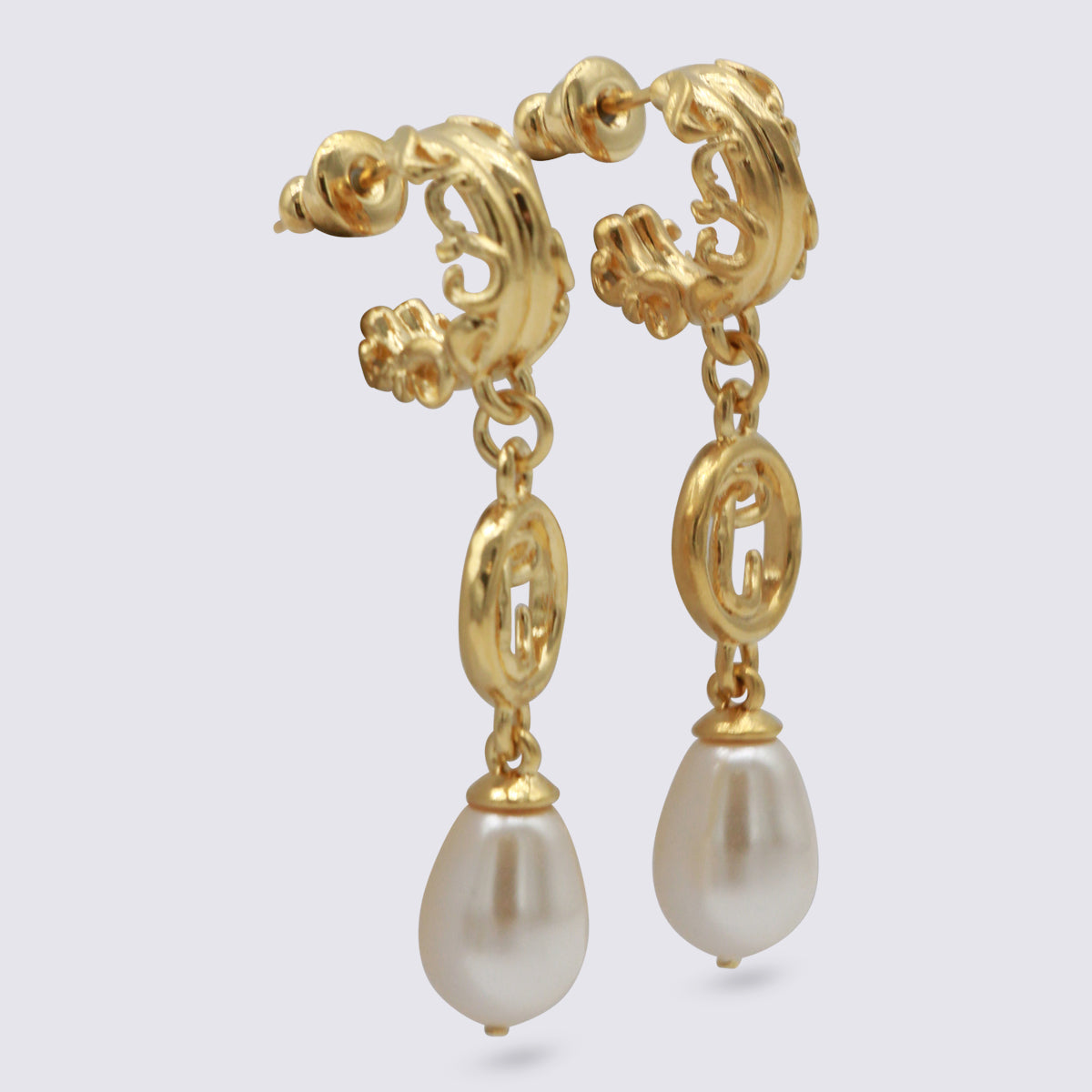 Gold And Pearly Brass Earrings
