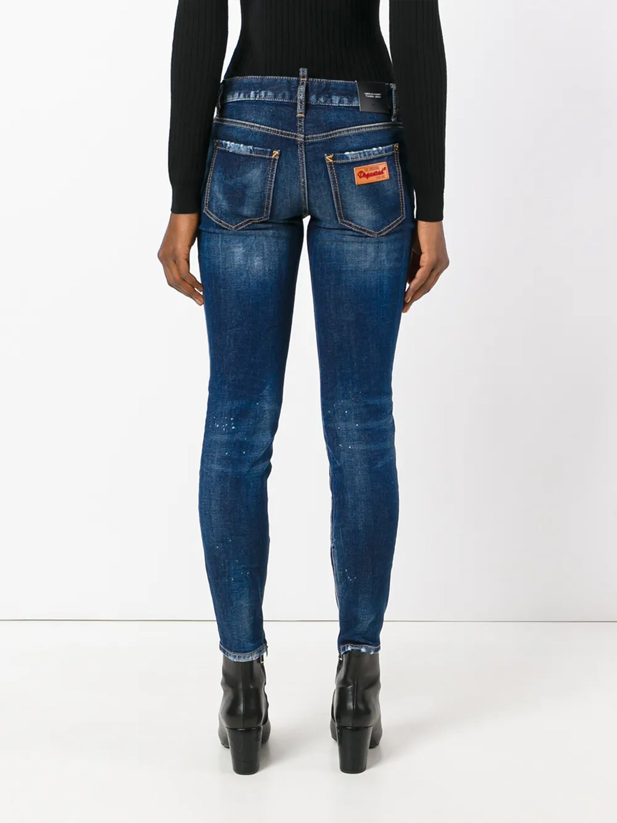 Slim-Fit Medium Blue Splatter Denim Jeans