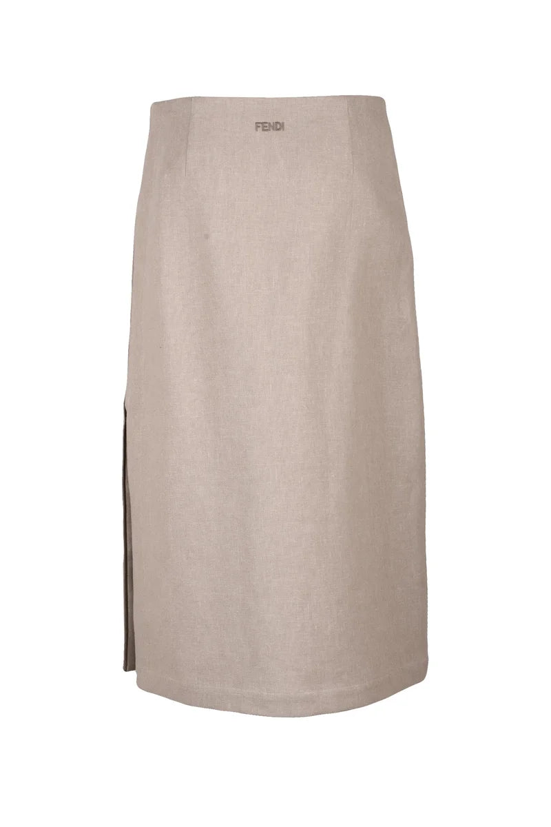 Anfora Linen Midi Skirt - Beige