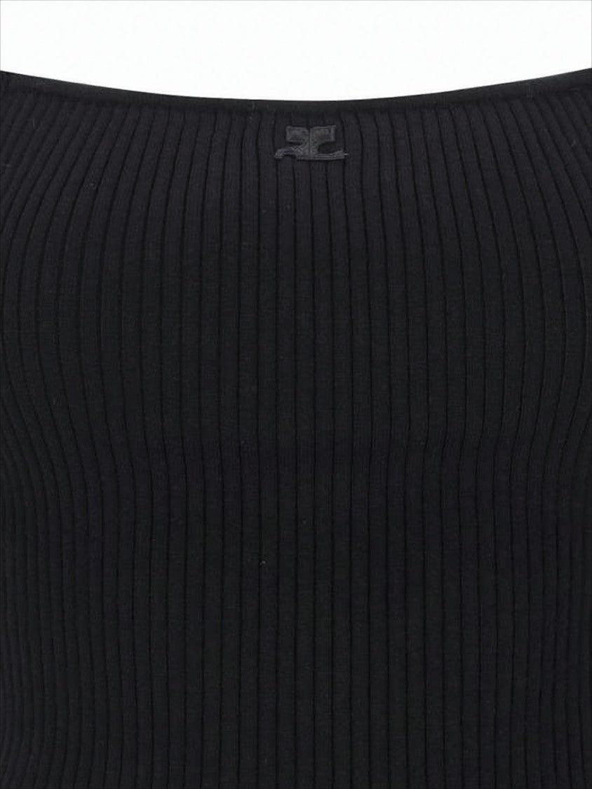 Ribbed Sleeveless Top With Adjustable Straps And Subtle Logo Detail