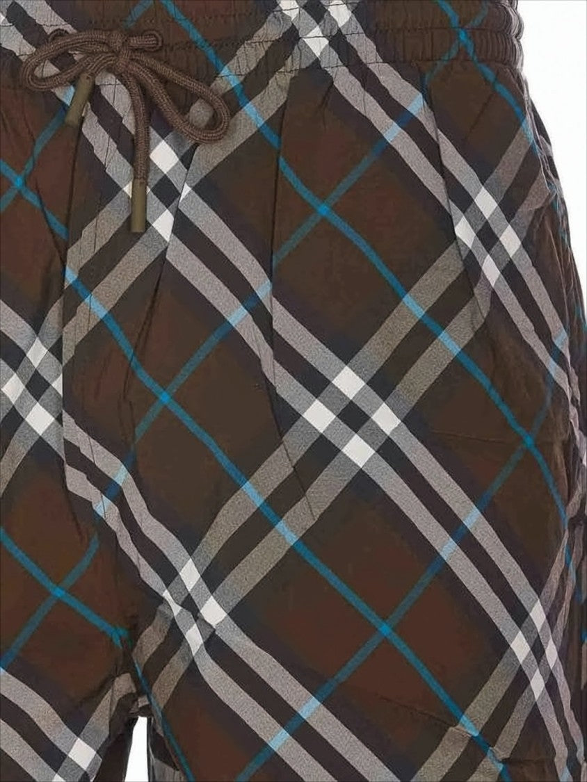 Plaid Patterned Nylon Shorts with Drawstring Waist