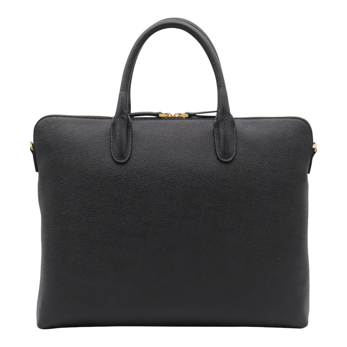 Textured Black Leather Briefcase with Gold Hardware
