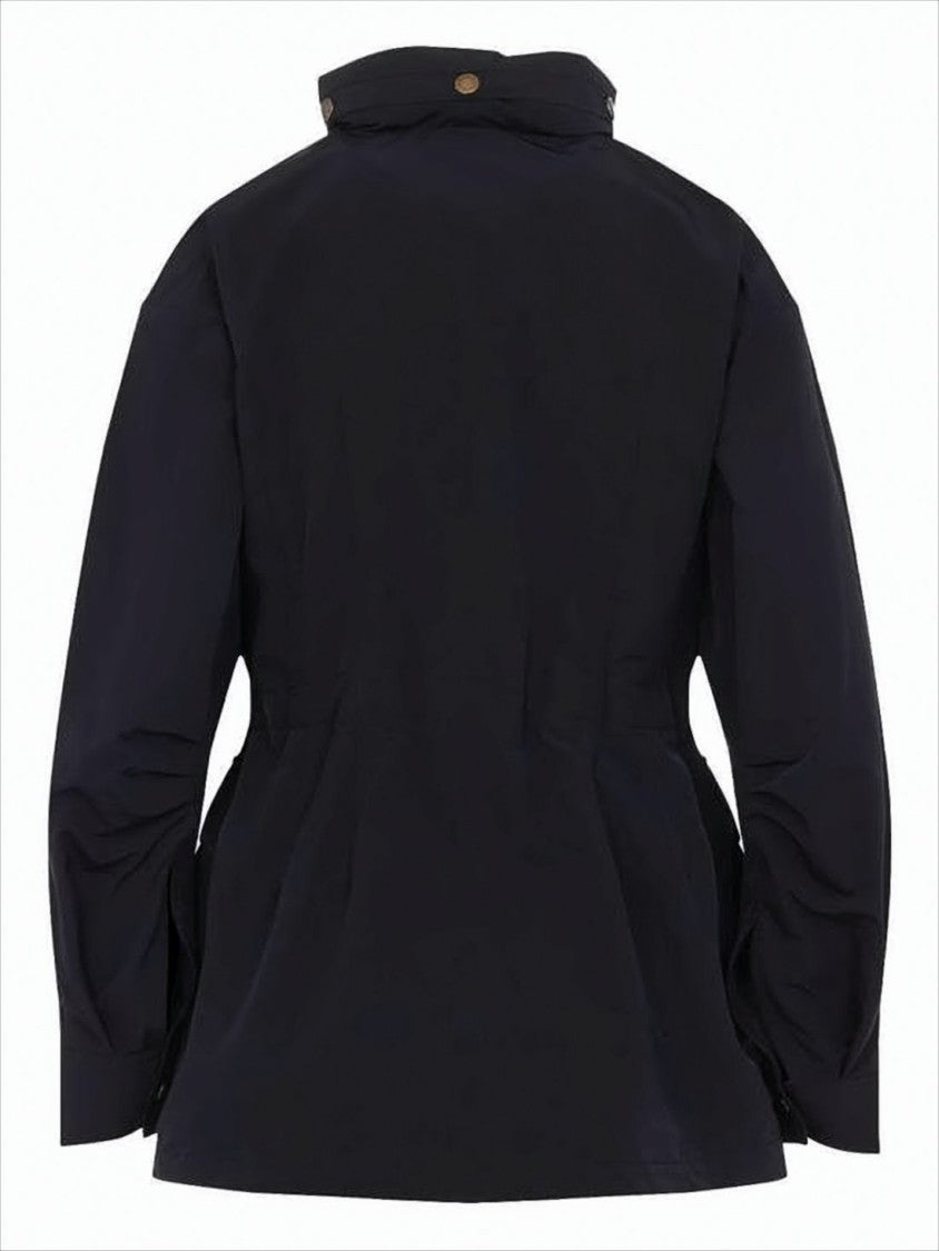 Tailored Black Jacket with High Collar and Flap Pockets