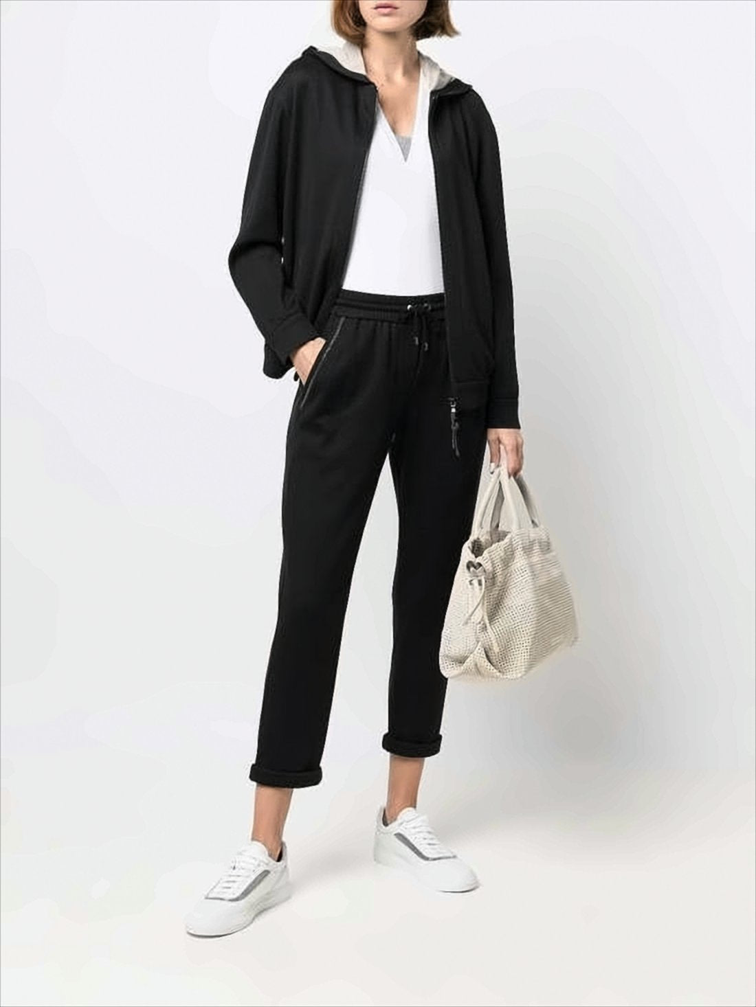 Long-Sleeve Zip-Up Hoodie In Semi-Sheer Fabric