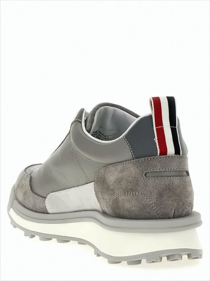 Grey Calf Leather and Suede Sneakers