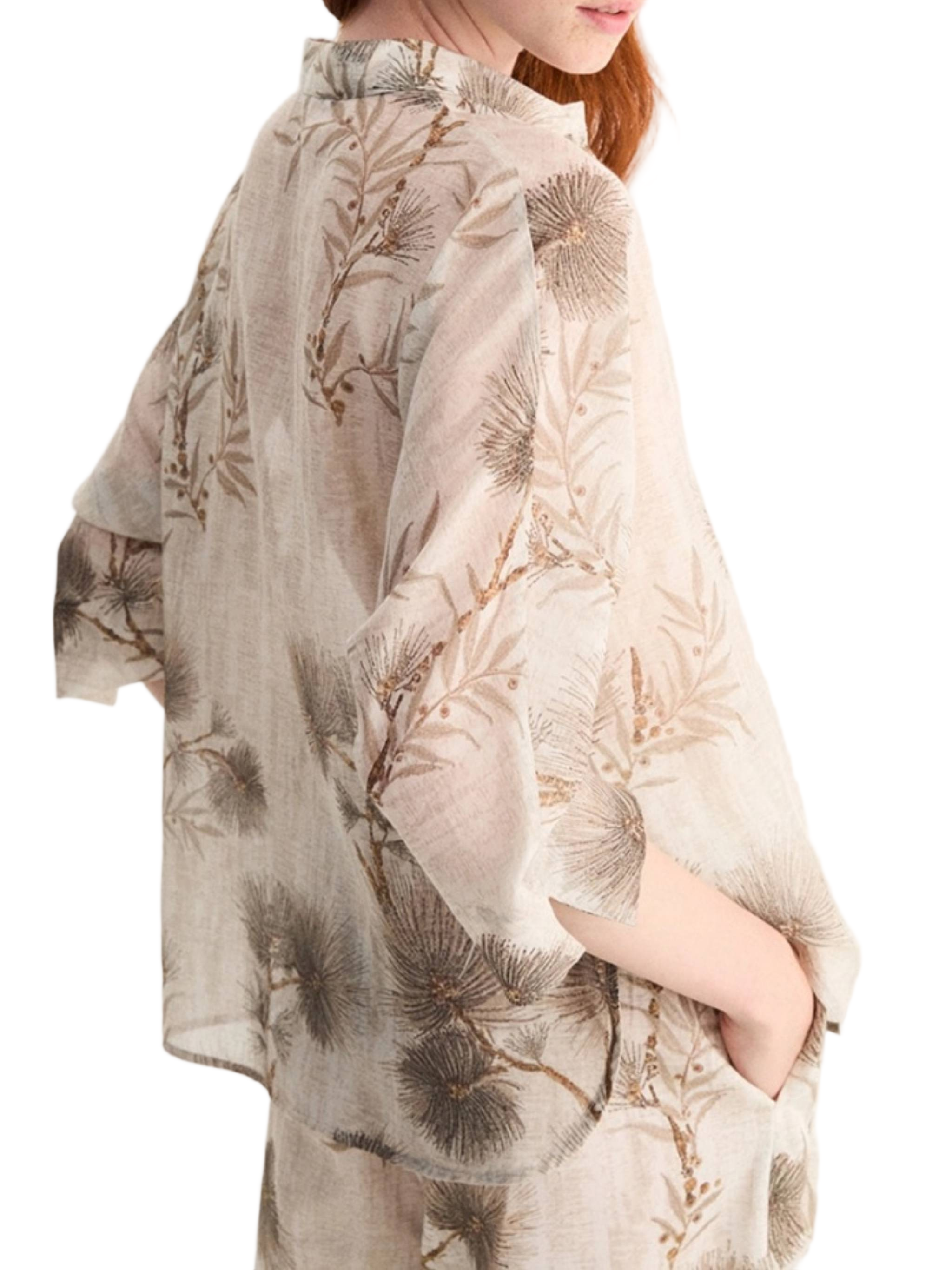Botanical Print Loose-Fitting Cotton Shirt