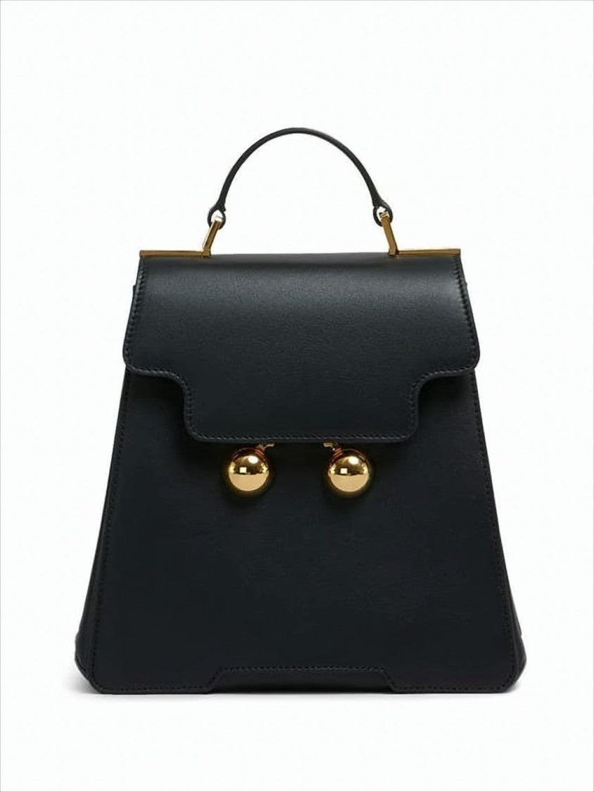 Structured Black Calf Leather Backpack with Spherical Clasps