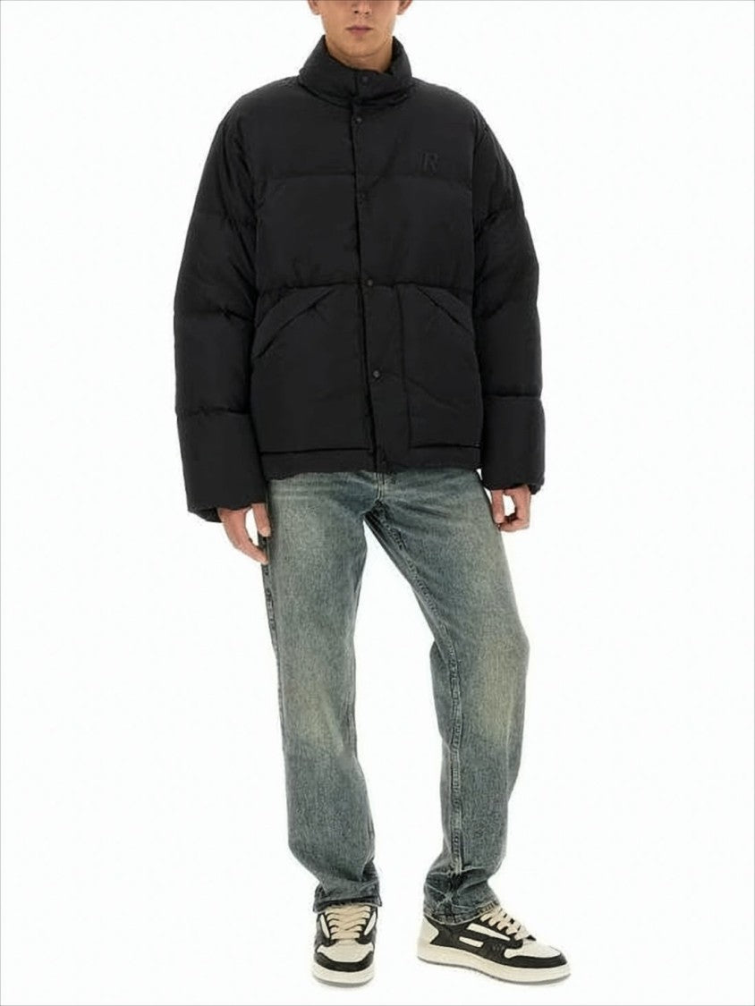 Boxy Black Puffer Jacket with High Collar
