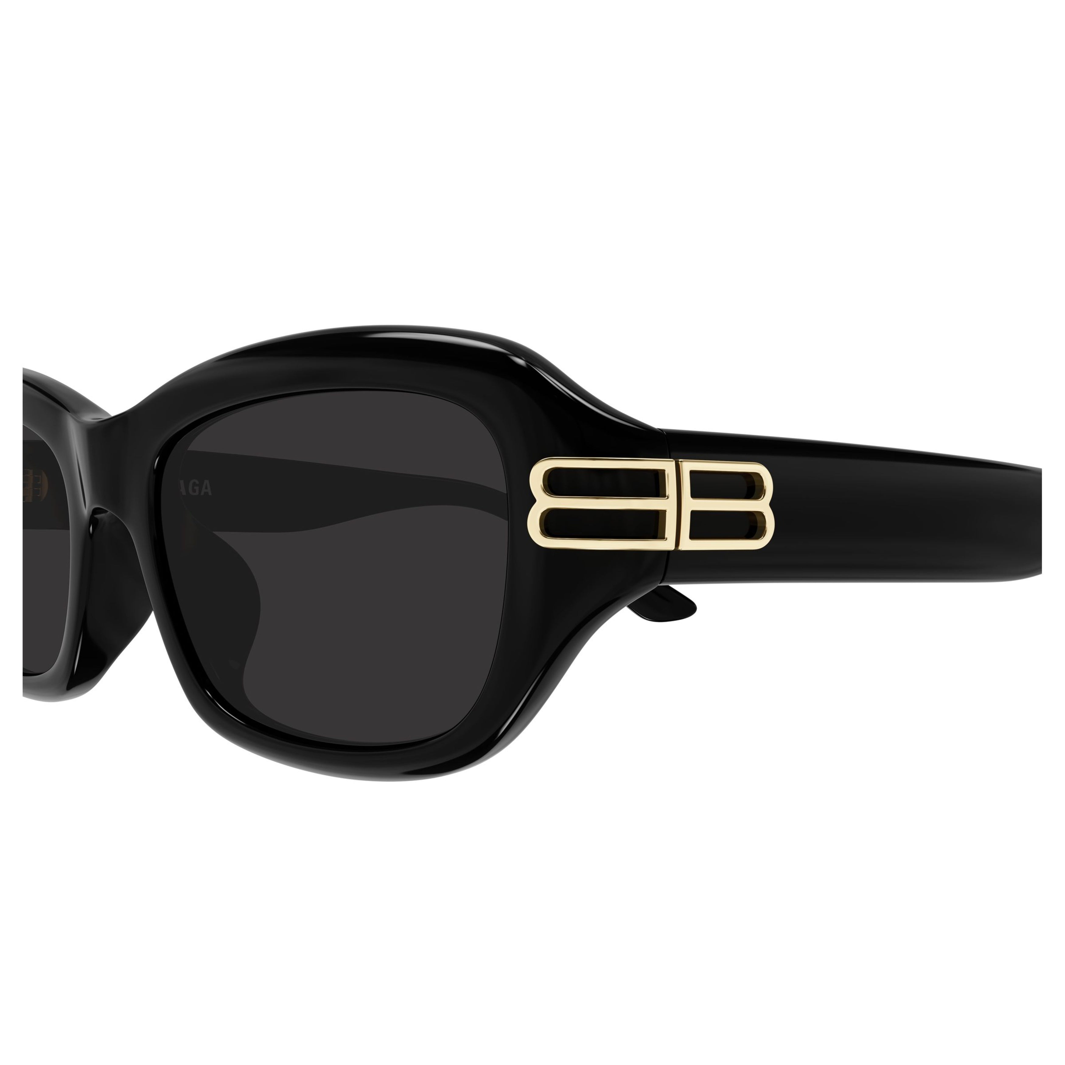 Glossy Black Acetate Rectangular Sunglasses With Gold Double 'B' Logo