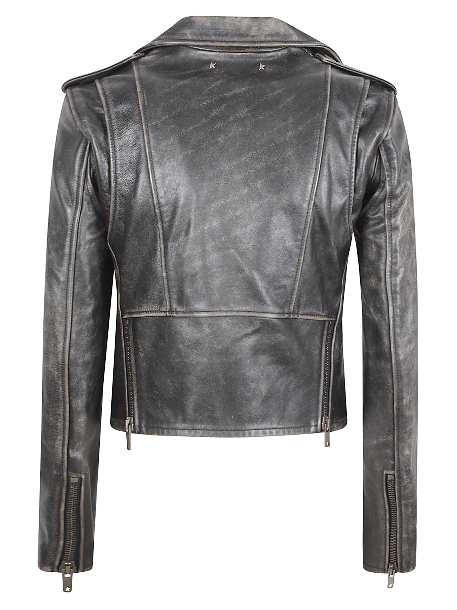 Distressed Black Leather Biker Jacket