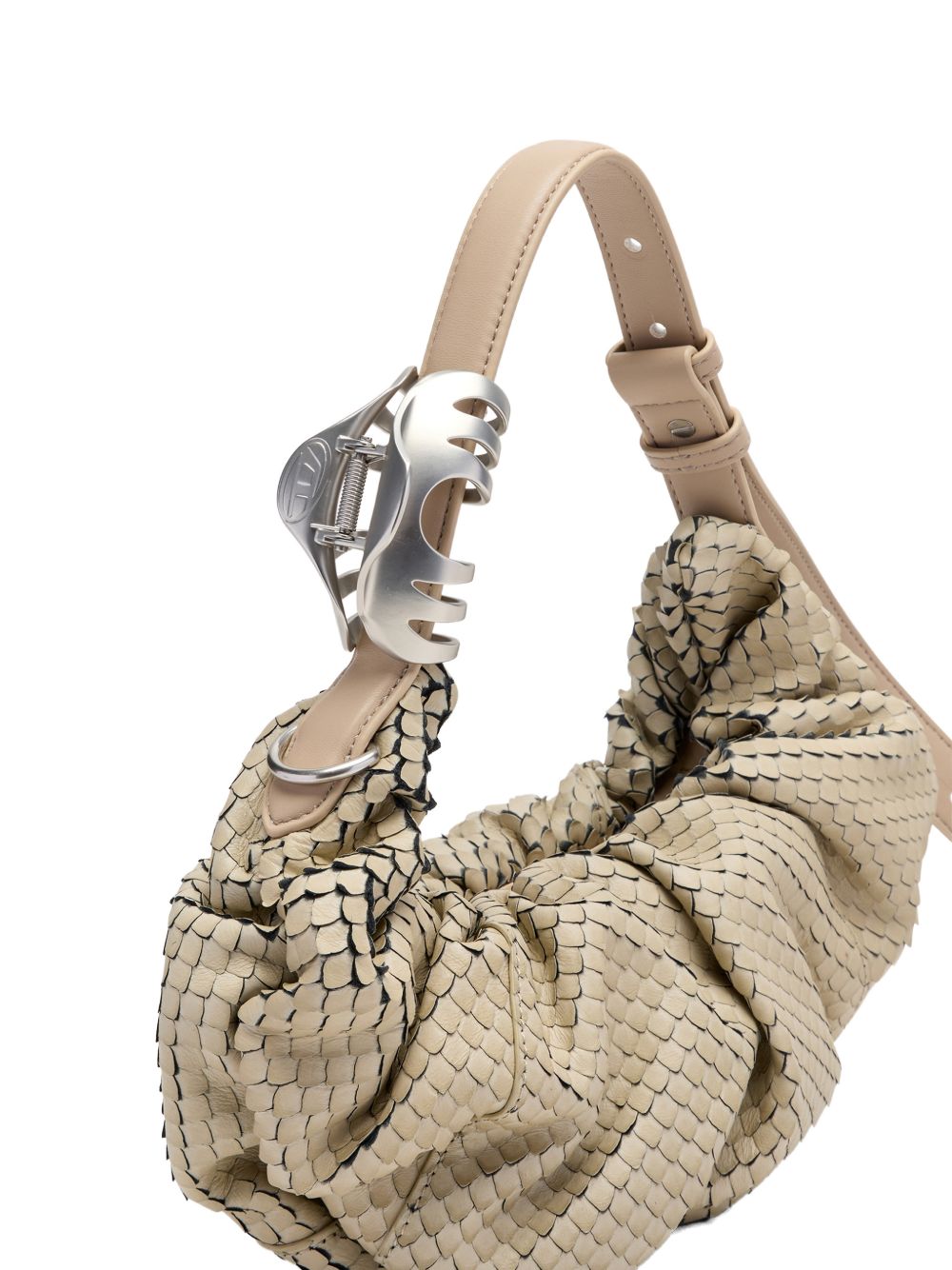 Textured Ruched Beige Handbag