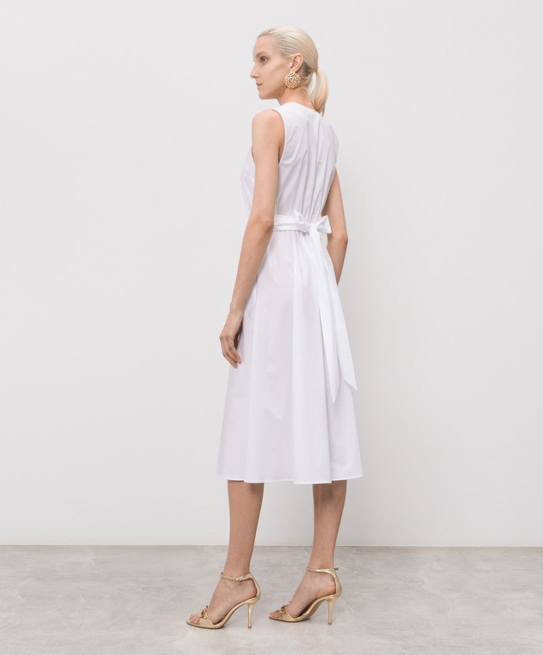 Sleeveless Midi Dress with Deep V-Neckline