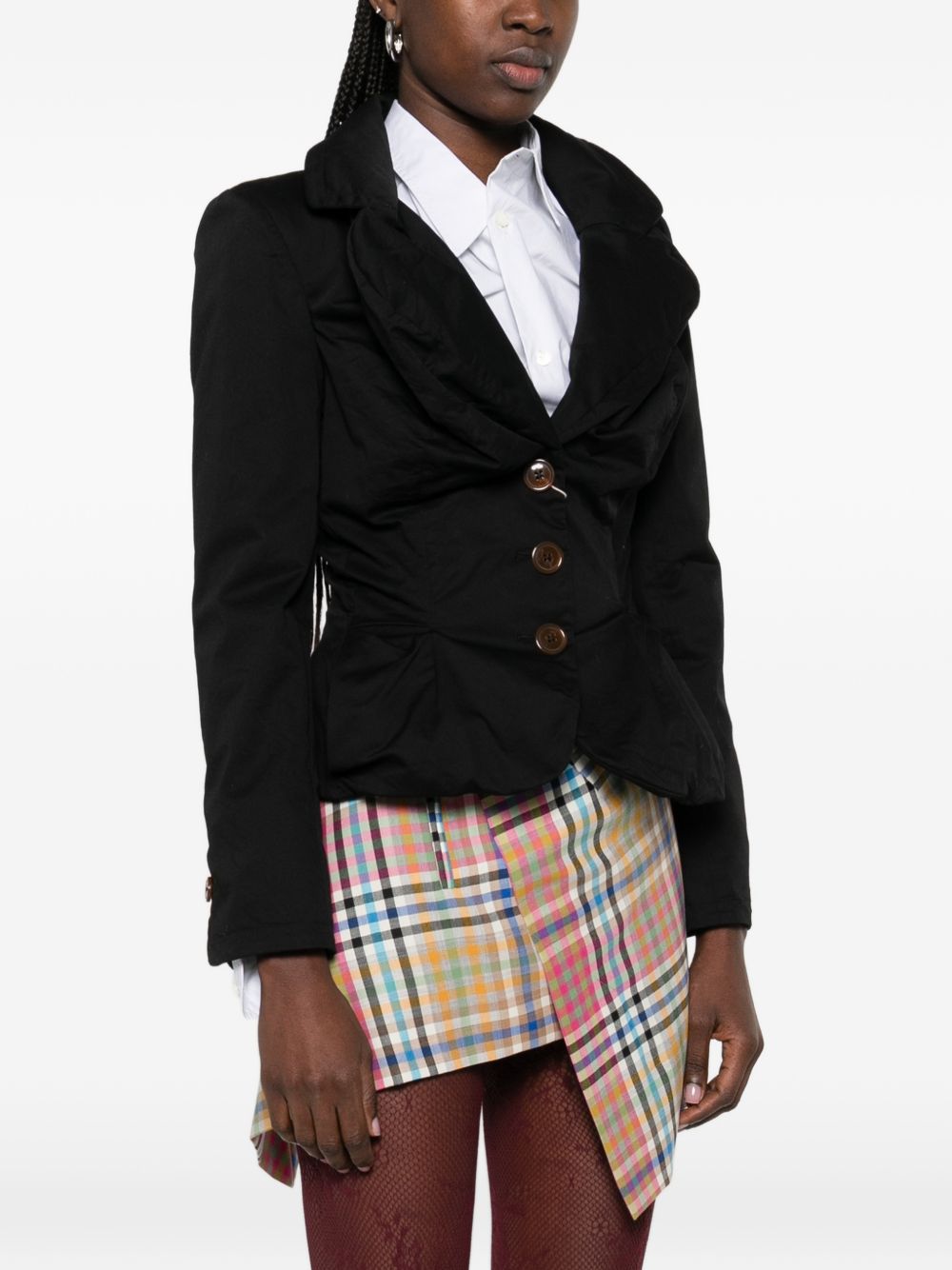 Tailored Black Jacket With Notched Lapel And Flared Hem