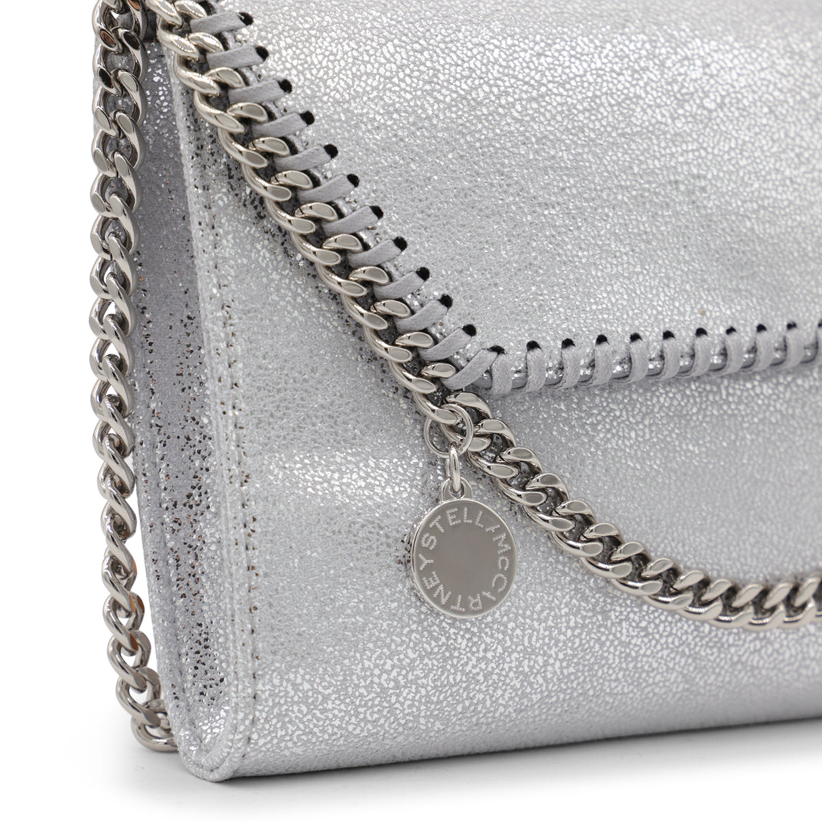 Silver Faux Leather Falabella Mini Crossbody Bag