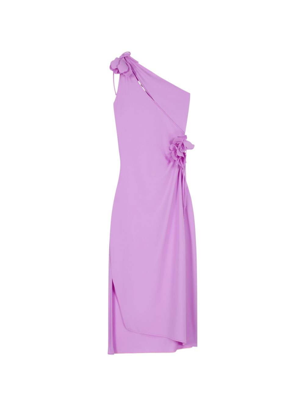One-Shoulder Midi Dress With Floral Embellishments