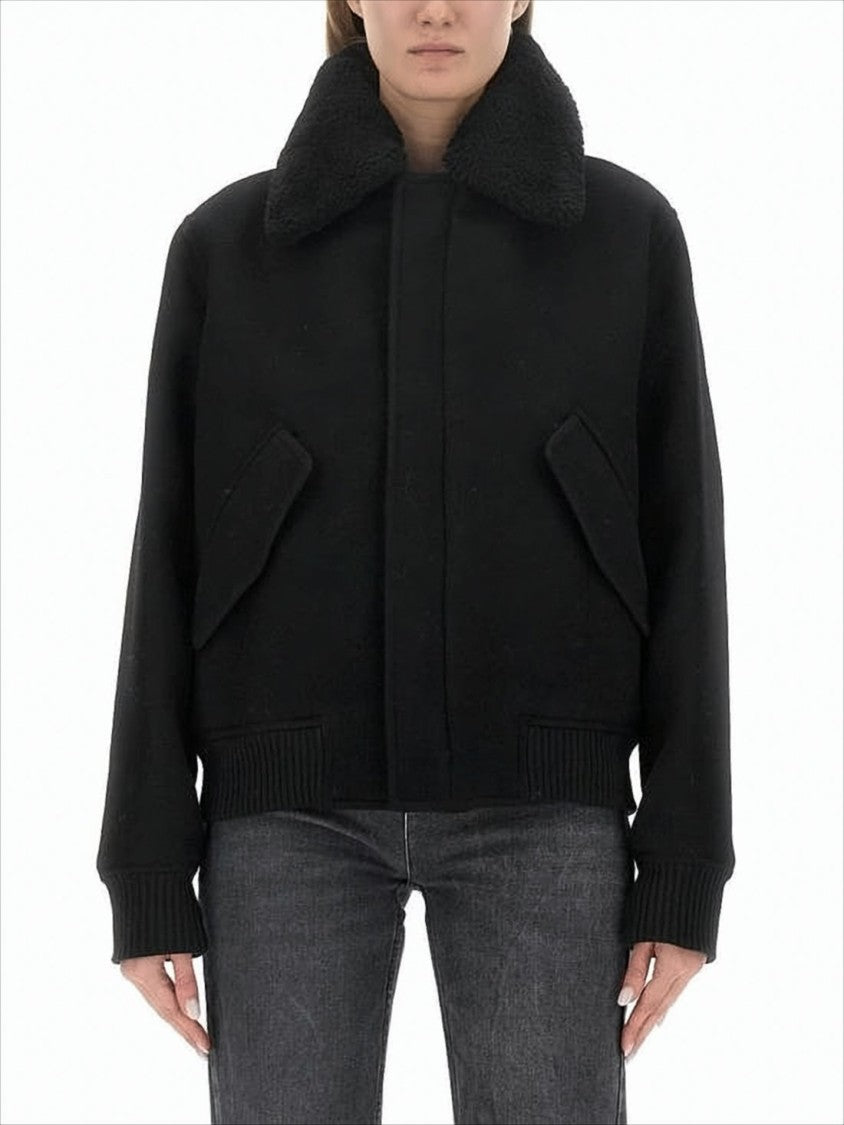 Cropped Black Wool Jacket with Oversized Collar