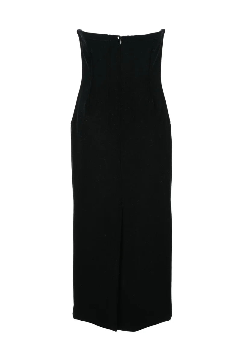 Velvet Dress with Slit - Black